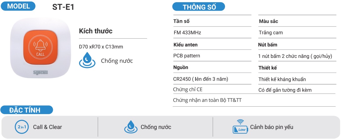 chuông gọi y tá syscall st-e1