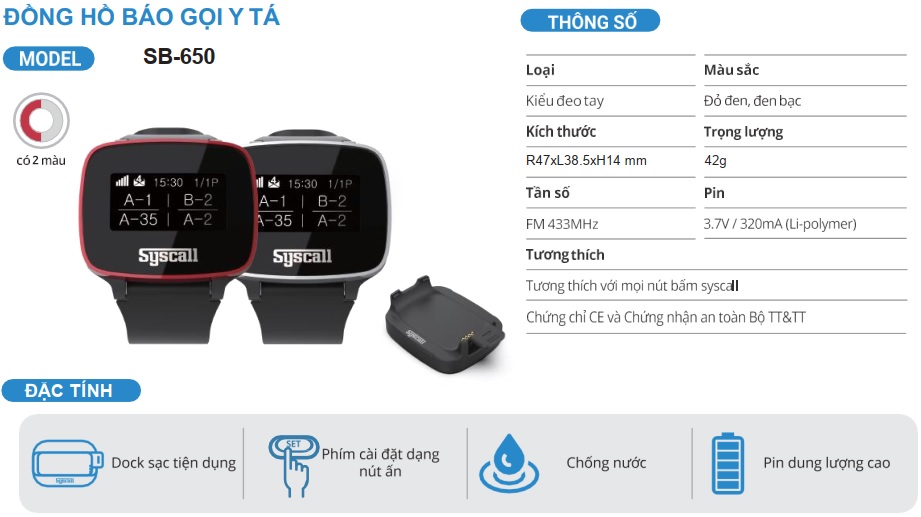 Đồng hồ gọi y tá SB-650